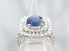 Modern Sapphire and Double Halo Diamond Engagement Ring