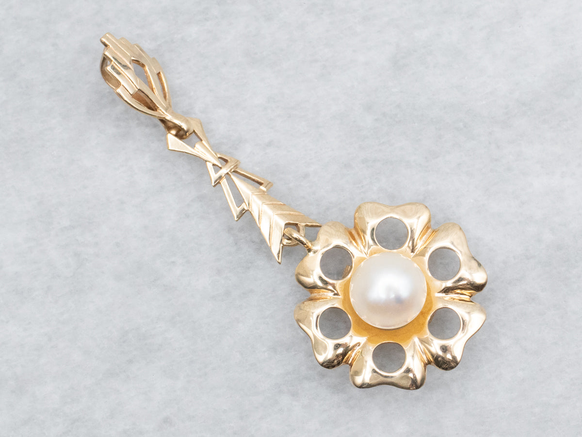 Golden Faux Pearl Flower Pendant