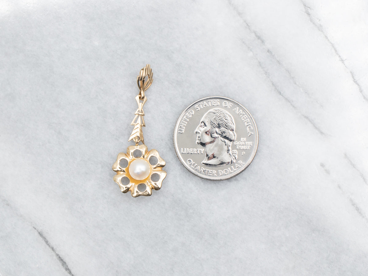 Golden Faux Pearl Flower Pendant