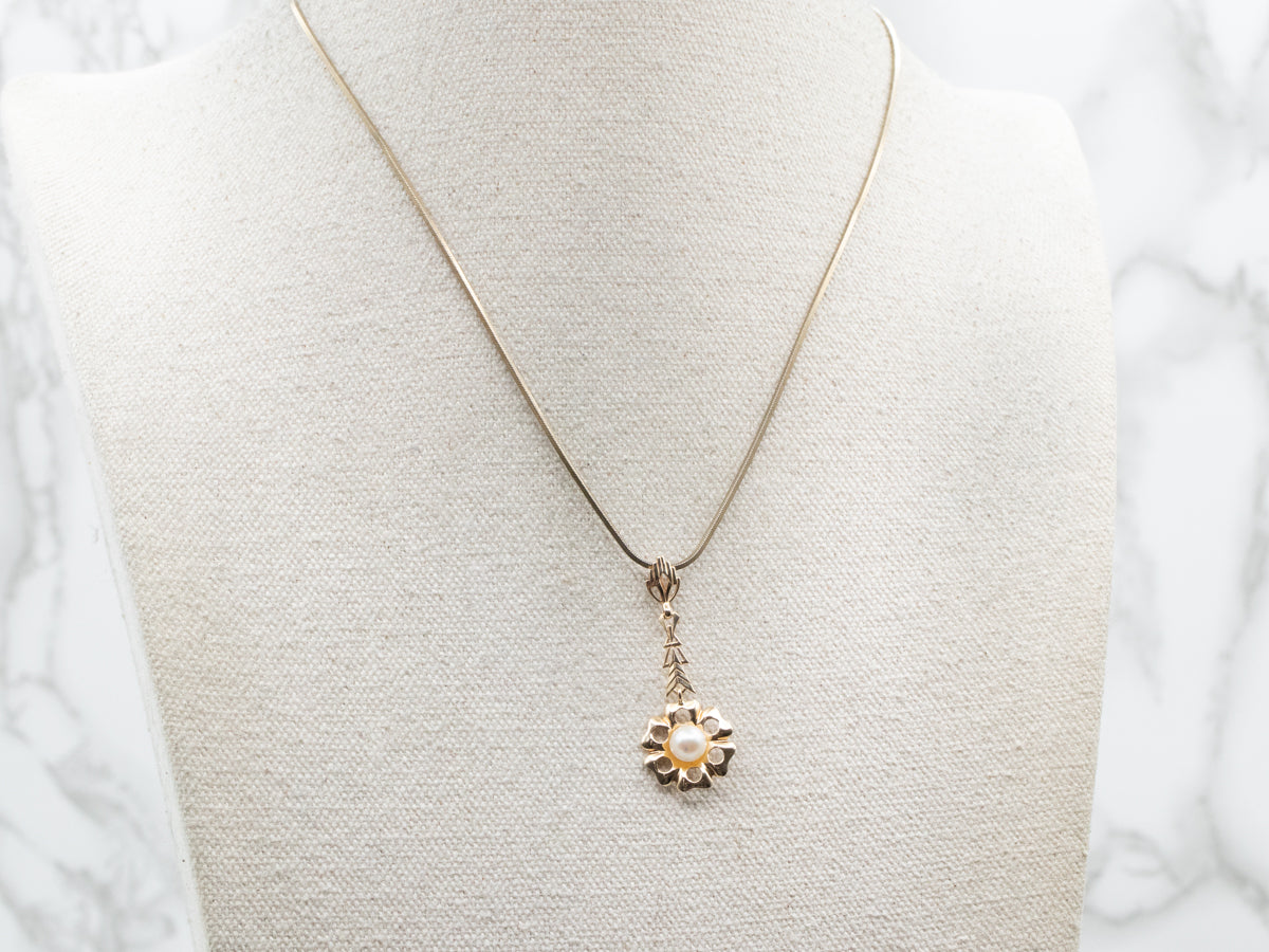 Golden Faux Pearl Flower Pendant