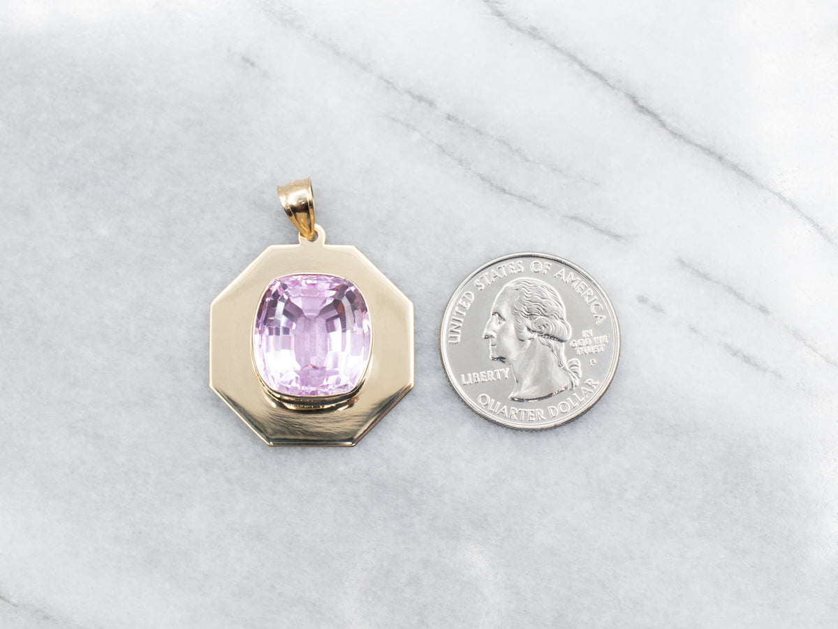 Modernist Gold Pink Kunzite Pendant