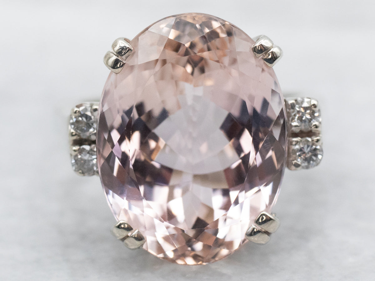 Oval Cut Kunzite Ring with Diamond Accents