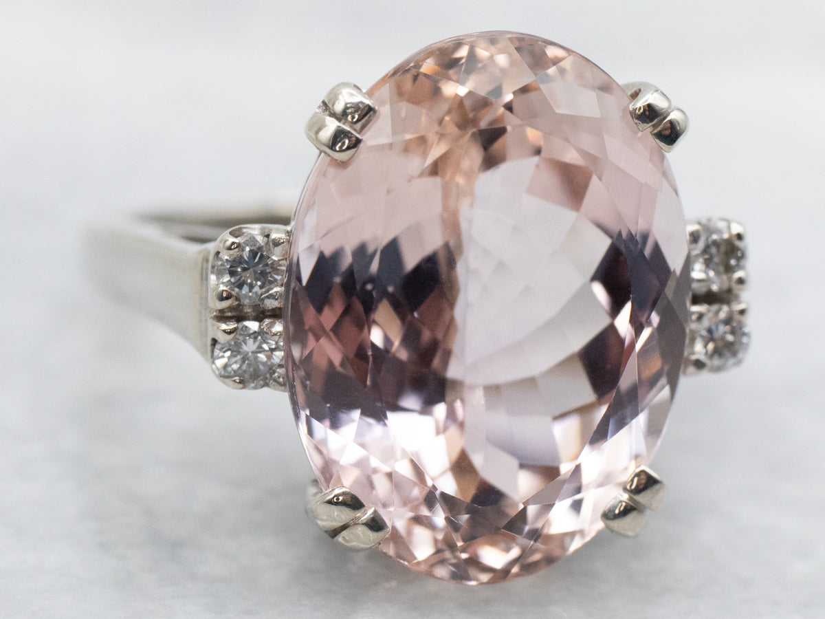 Oval Cut Kunzite Ring with Diamond Accents