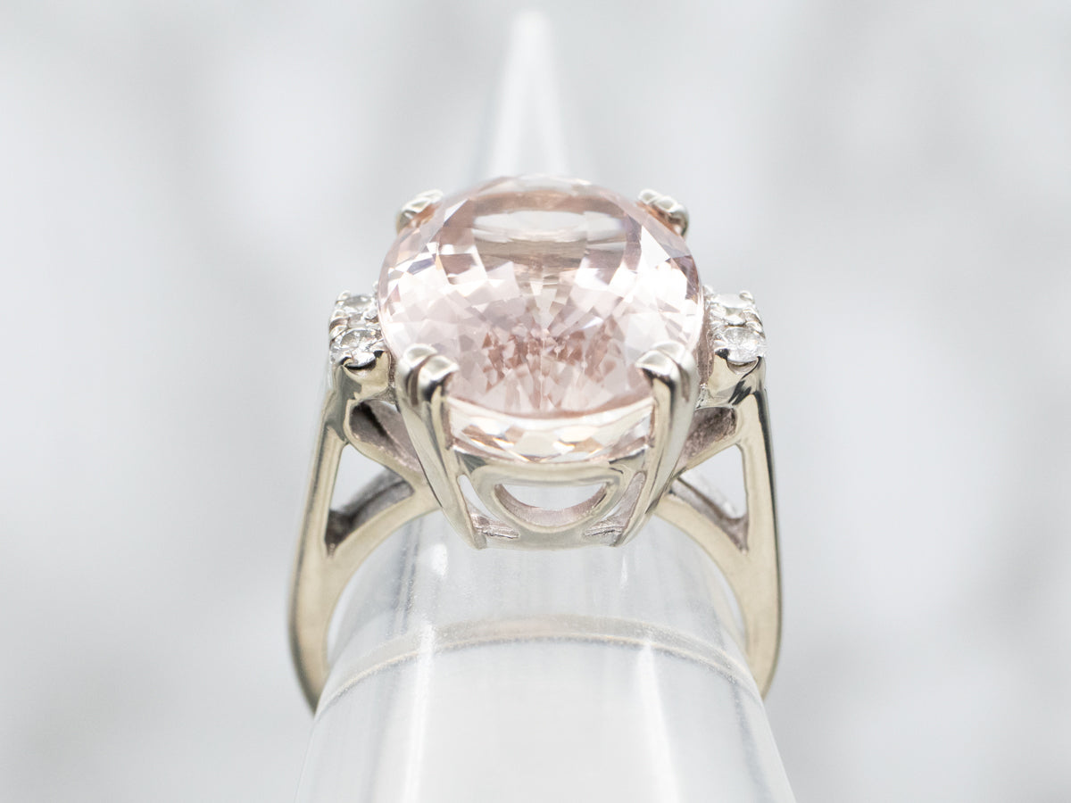 Oval Cut Kunzite Ring with Diamond Accents
