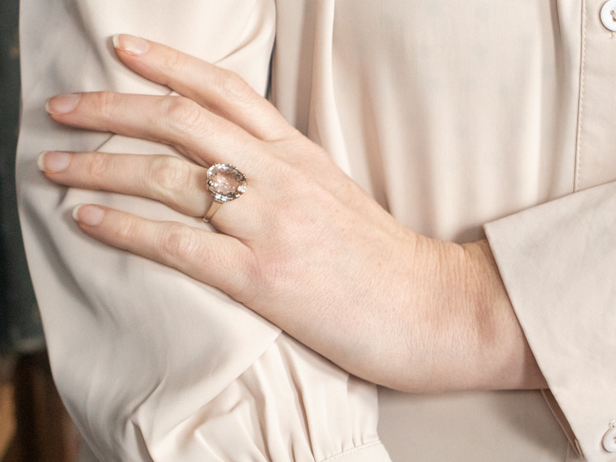 Oval Cut Kunzite Ring with Diamond Accents