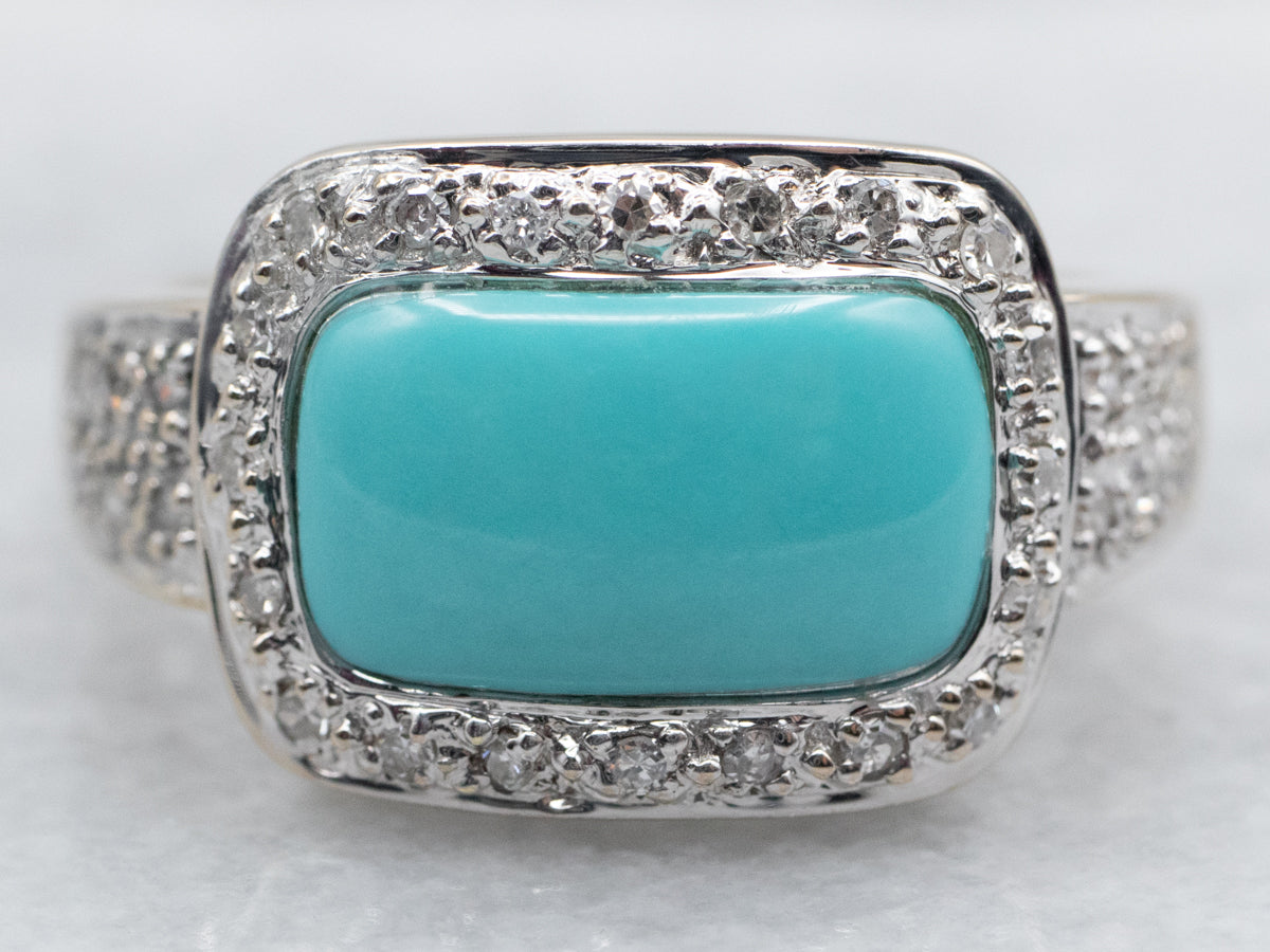Modern Turquoise and Diamond Halo Ring