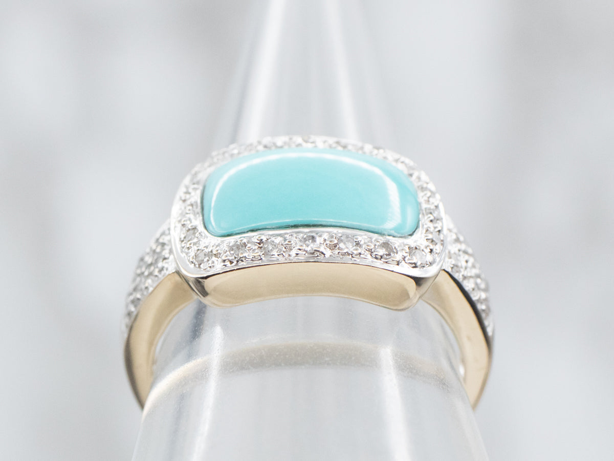 Modern Turquoise and Diamond Halo Ring