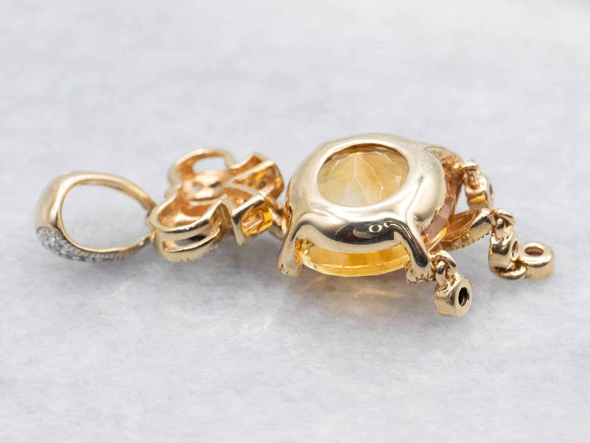 Citrine Pink Tourmaline and Diamond Ribbon Pendant