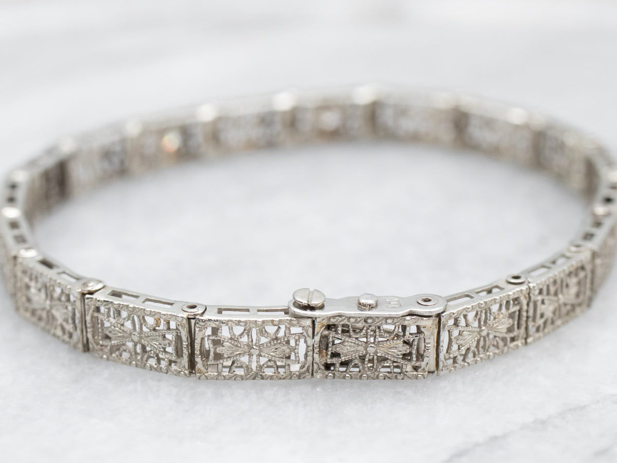 Art Deco European Cut Diamond Filigree Bracelet