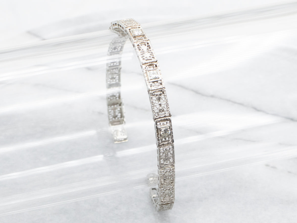Art Deco European Cut Diamond Filigree Bracelet