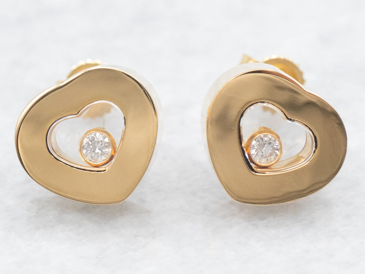 Modern 18-Karat Gold Heart Shaped Diamond Stud Earrings
