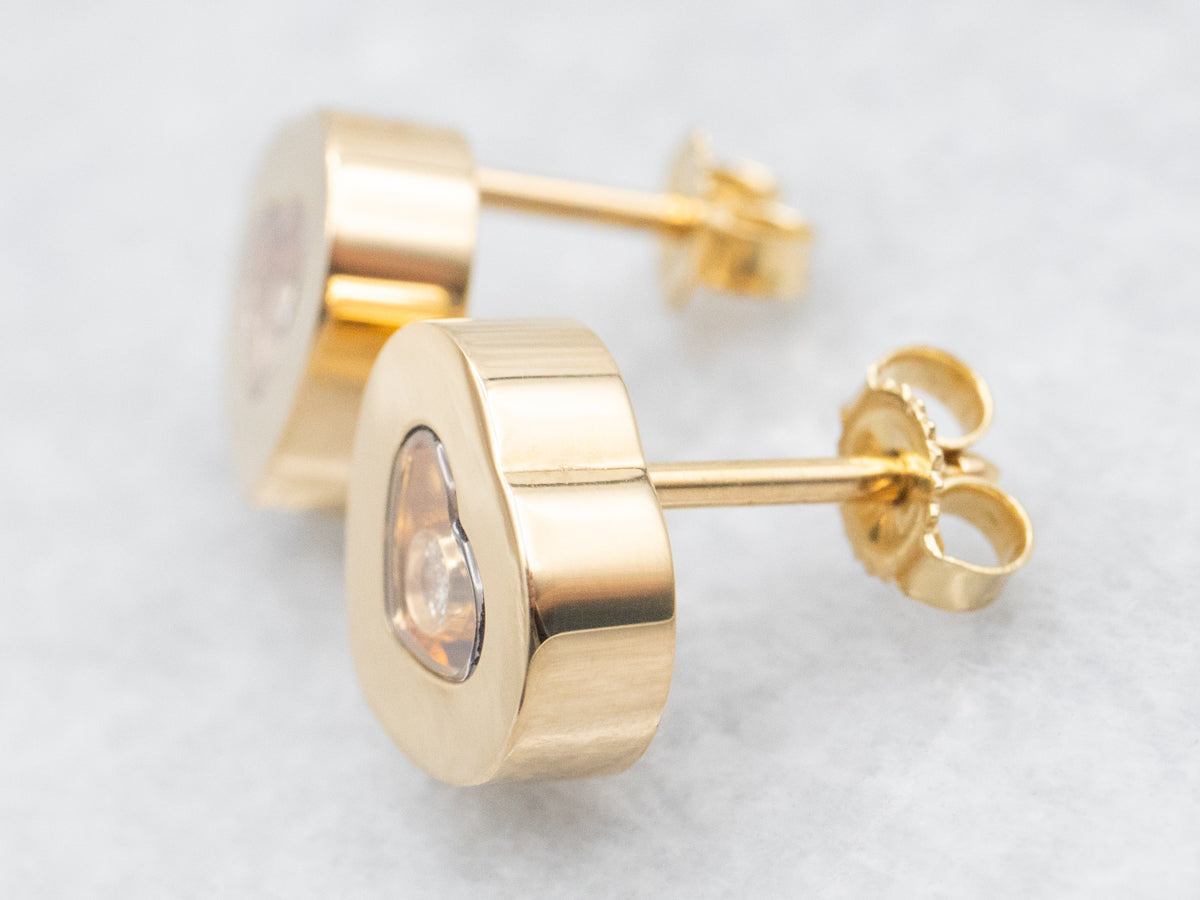 Modern 18-Karat Gold Heart Shaped Diamond Stud Earrings