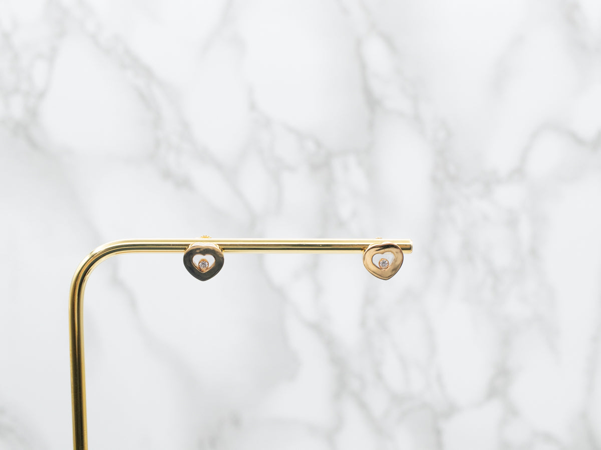 Modern 18-Karat Gold Heart Shaped Diamond Stud Earrings