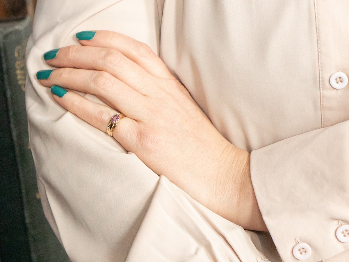 Modern Gold Pink Sapphire Ring