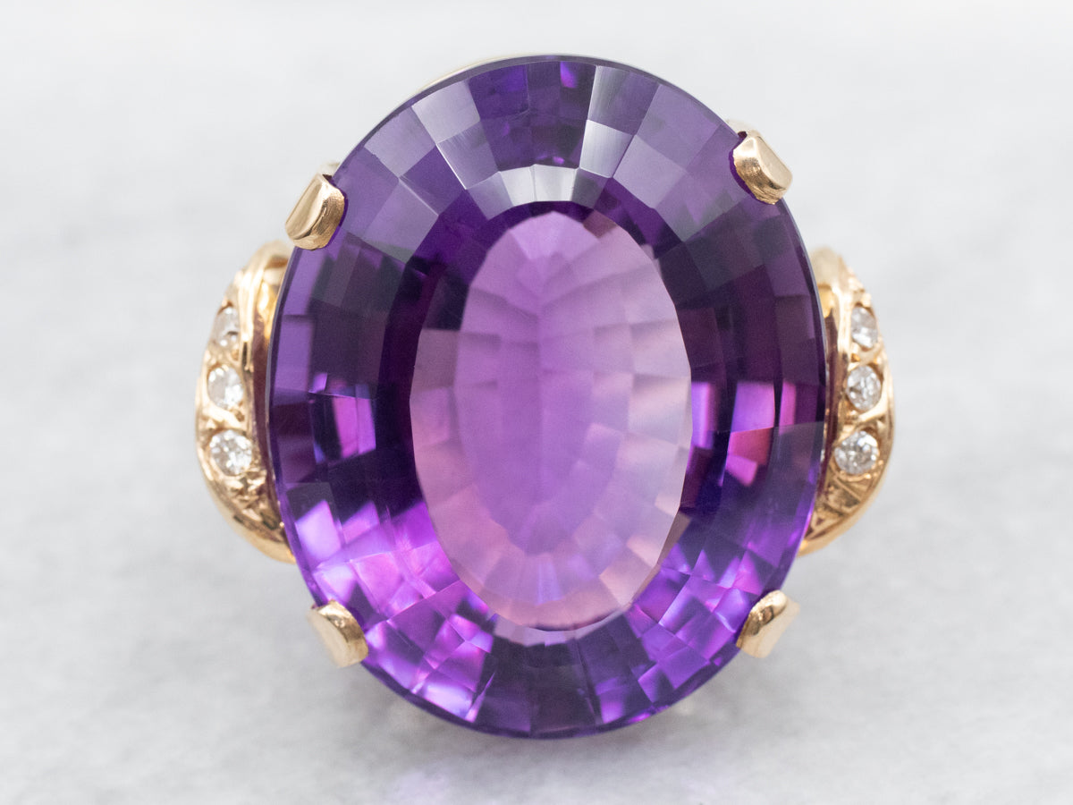 Bold Fancy-Cut Amethyst and Diamond Cocktail Ring