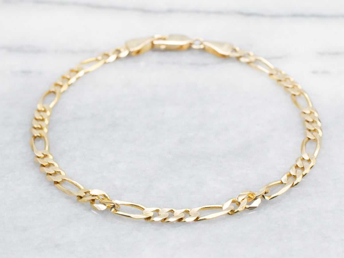 Pulsera de Cadena Figaro de Oro Amarillo con Cierre de Mosquetón