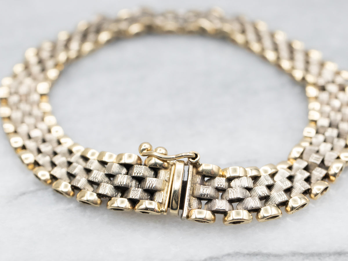 Two Tone Gold Mesh Link Bracelet with Box Clasp