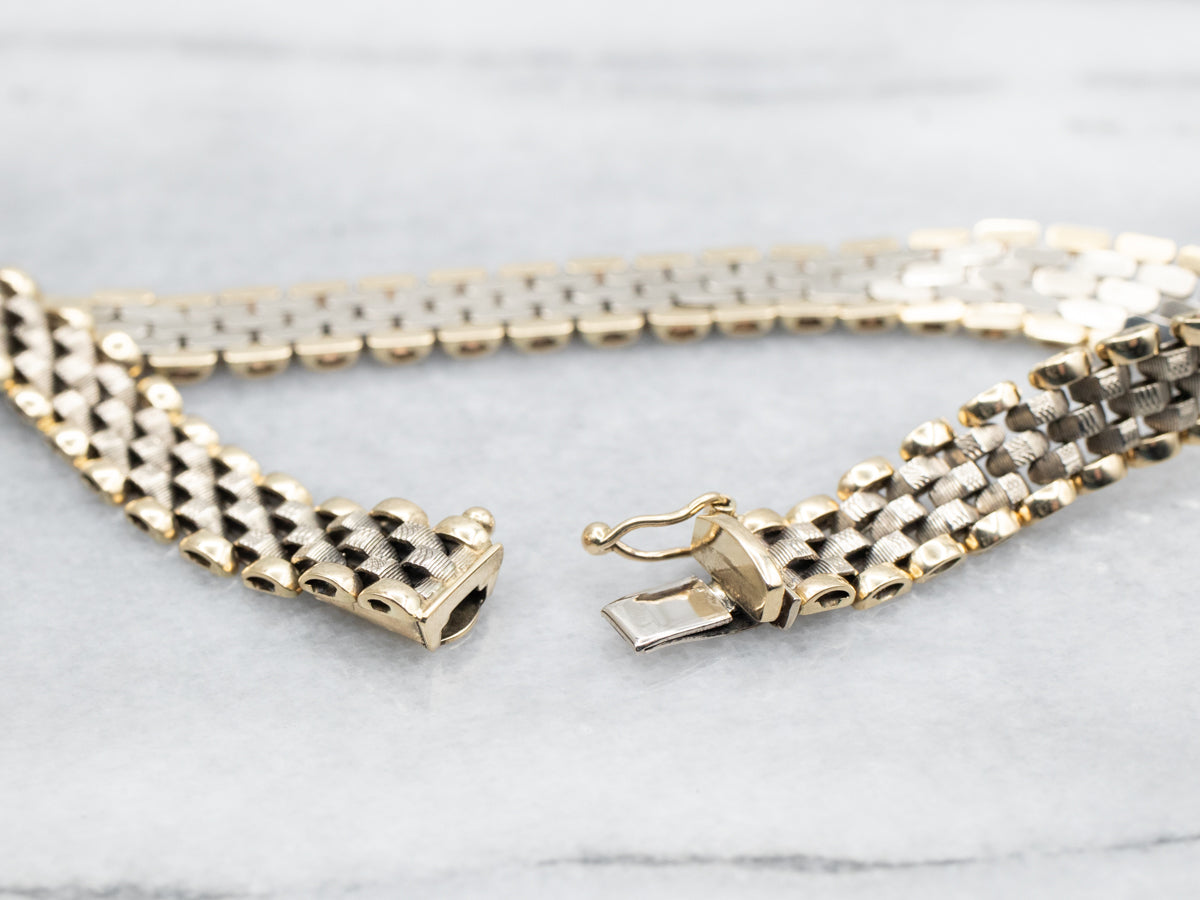 Two Tone Gold Mesh Link Bracelet with Box Clasp