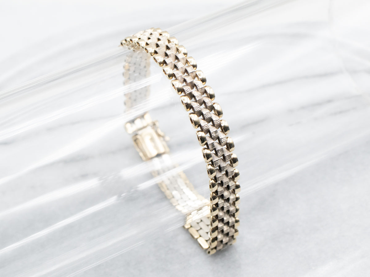 Two Tone Gold Mesh Link Bracelet with Box Clasp