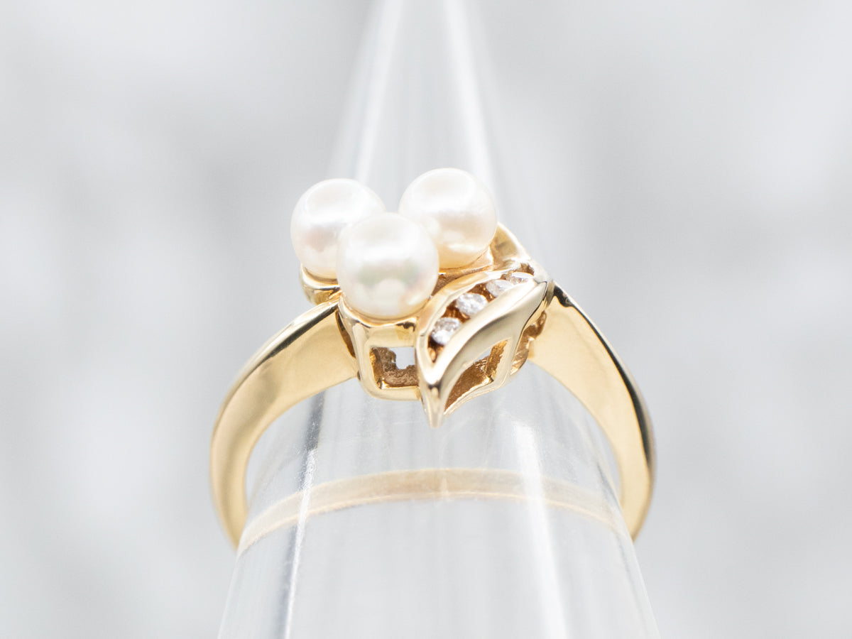 Saltwater Pearl and Channel Set Diamond Ring