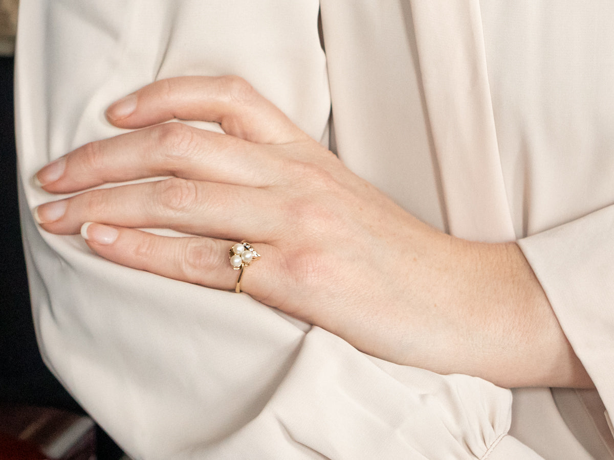 Saltwater Pearl and Channel Set Diamond Ring