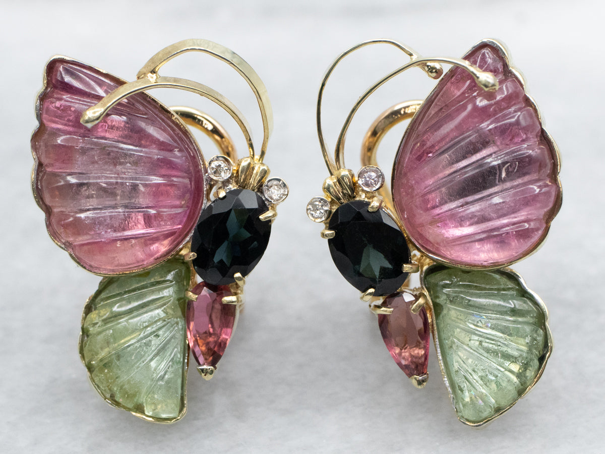 Pendientes de mariposa de diamantes y turmalina multicolor