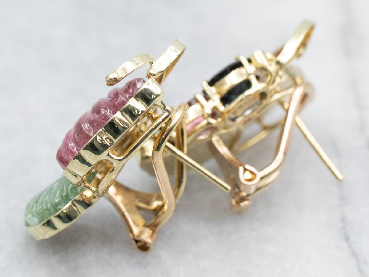 Multi Colored Tourmaline and Diamond Butterfly Earrings