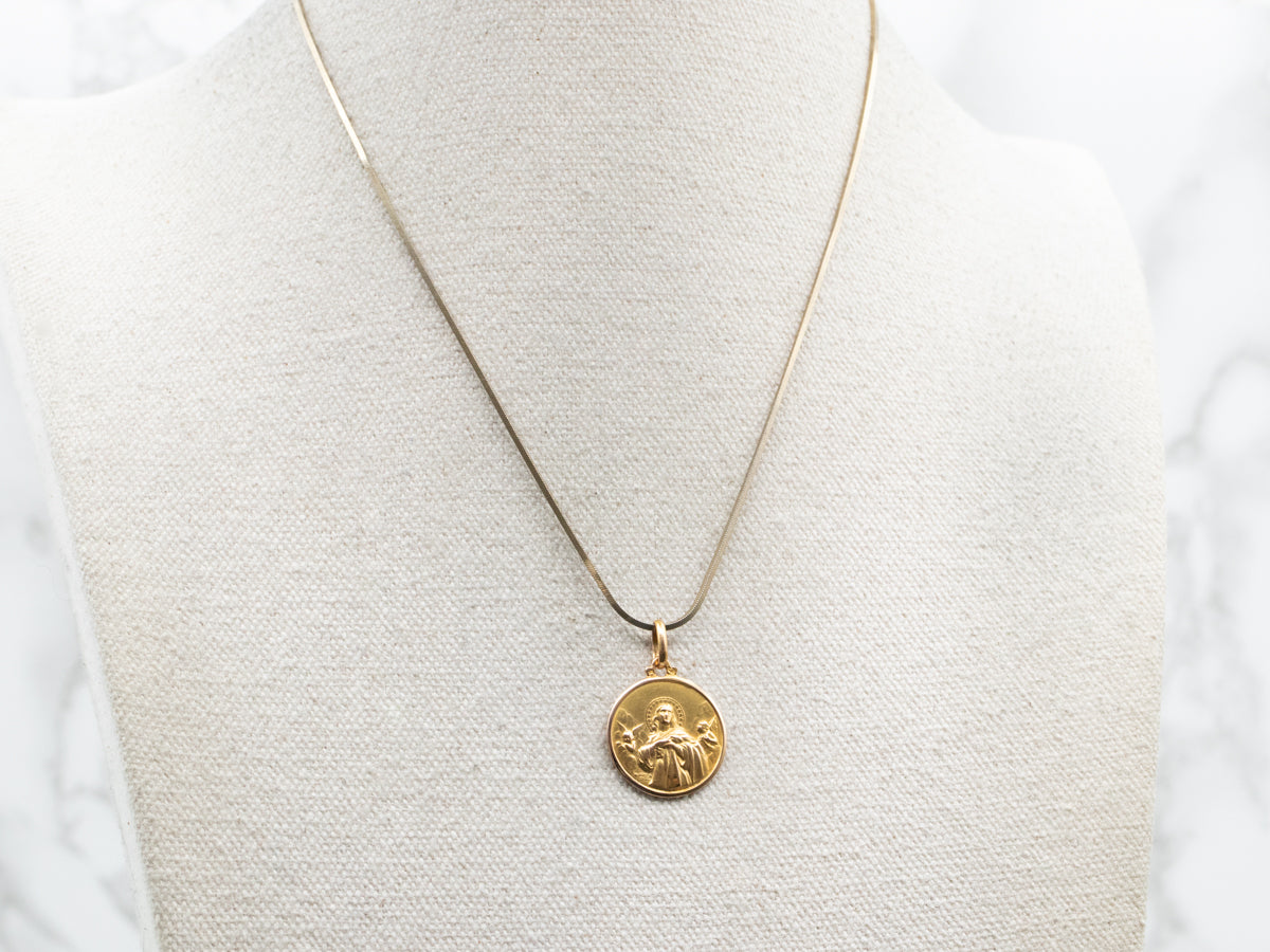 Vintage Religious Medal Disc Pendant
