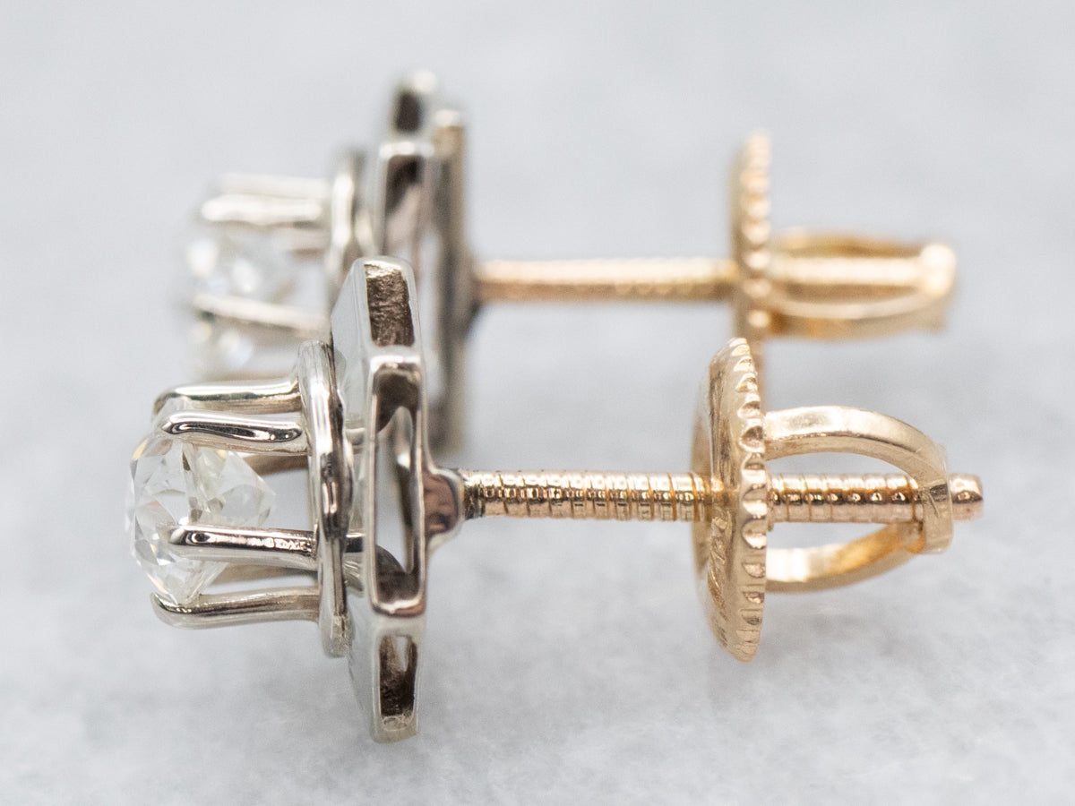 Old Mine Cut Diamond Hexagonal Stud Earrings