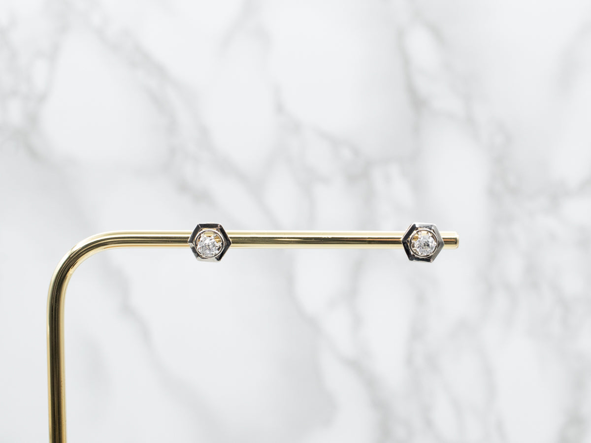 Old Mine Cut Diamond Hexagonal Stud Earrings