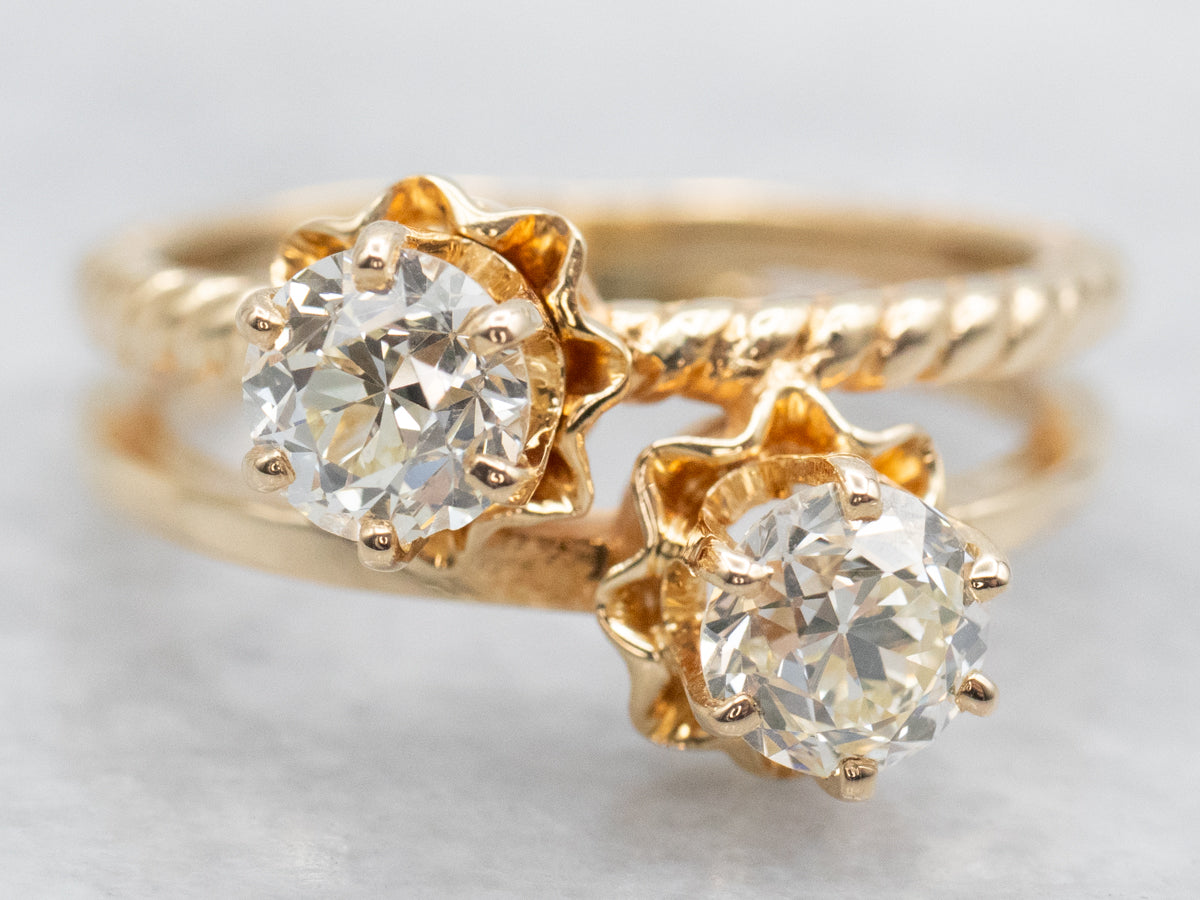 Old Mine Cut Diamond Double Shank Ring