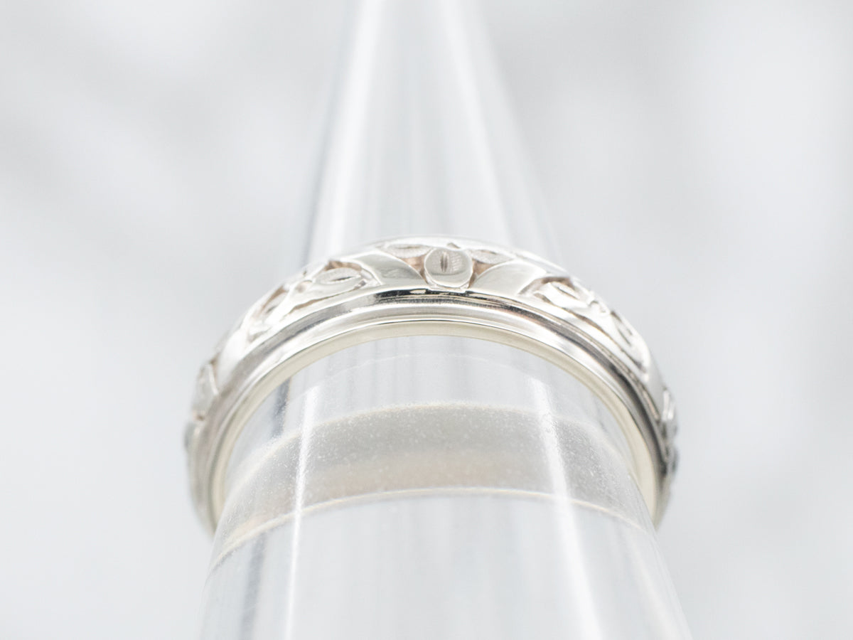 White Gold Botanical Etched Wedding Band