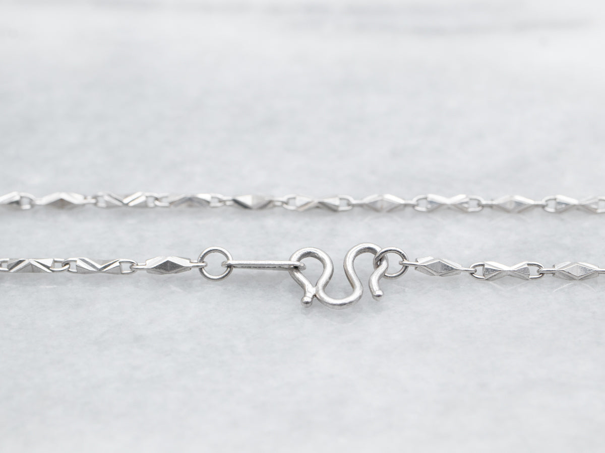 Platinum Etched Bar Link Chain with Hook Clasp
