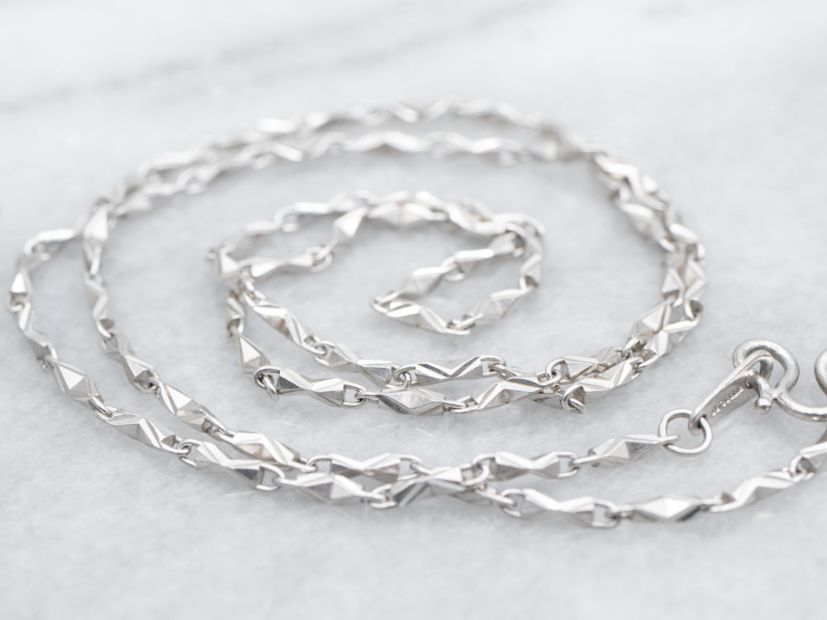 Platinum Etched Bar Link Chain with Hook Clasp