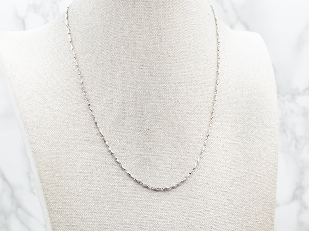 Platinum Etched Bar Link Chain with Hook Clasp