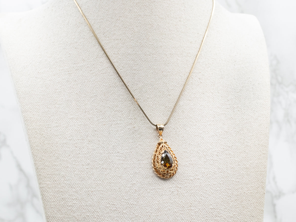 Yellow Gold Andalusite Solitaire Opening Pendant