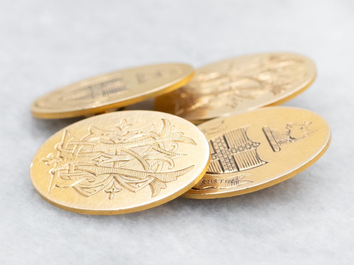 Gemelos grabados "WBL" en oro amarillo