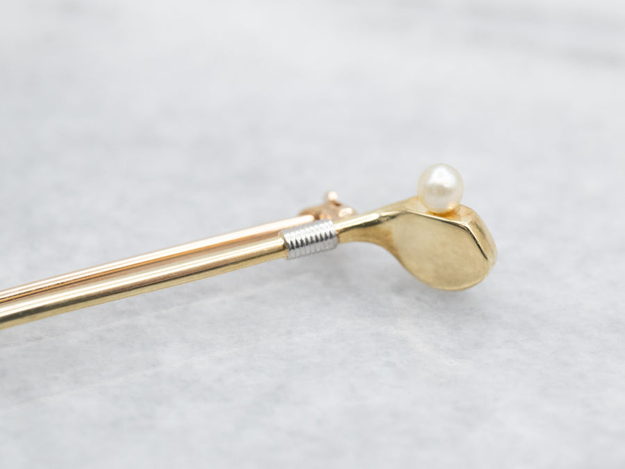 Two Tone Golf Club Brooch with Saltwater Pearl Accent