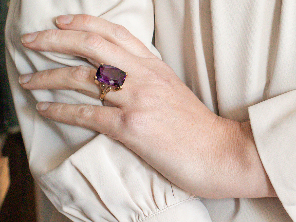 Gold Amethyst Statement Ring