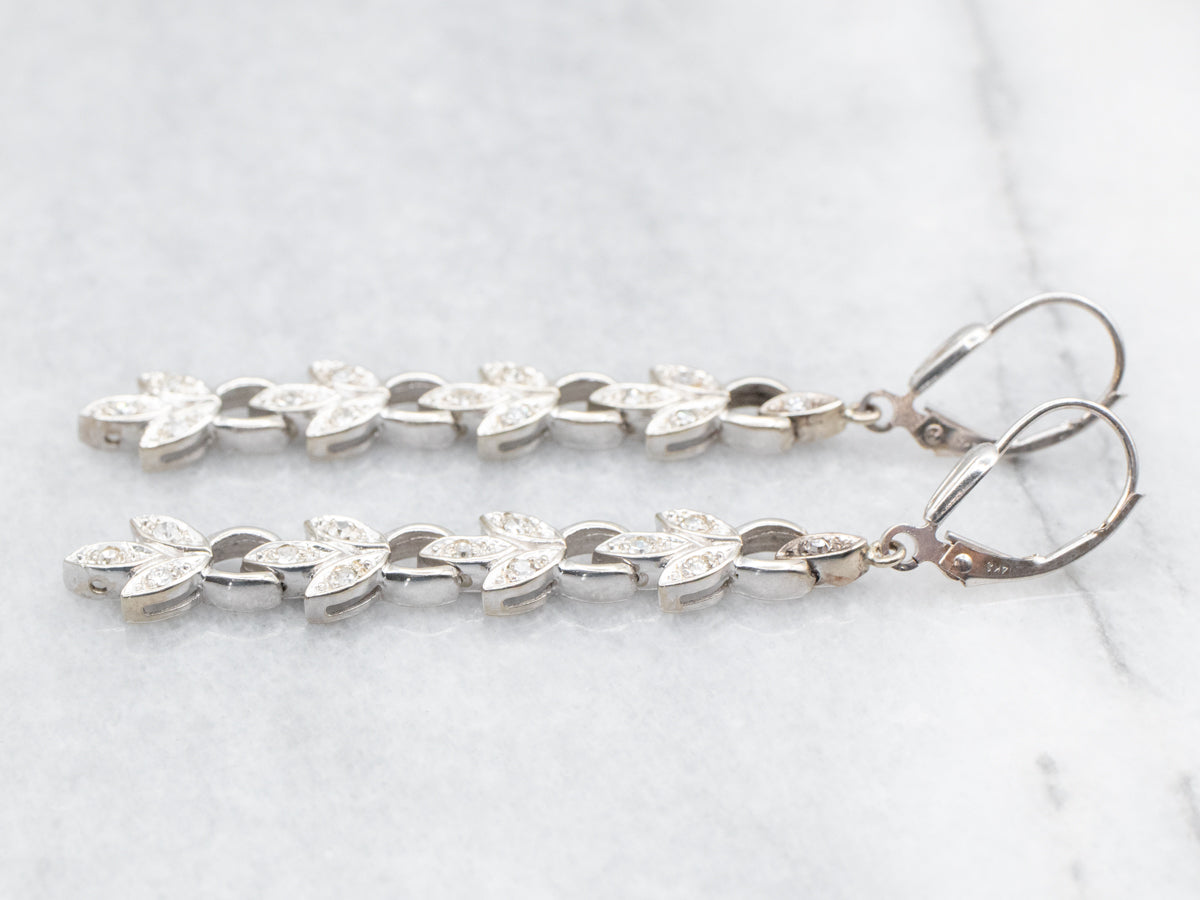 Long Botanical Gold Diamond Drop Earrings