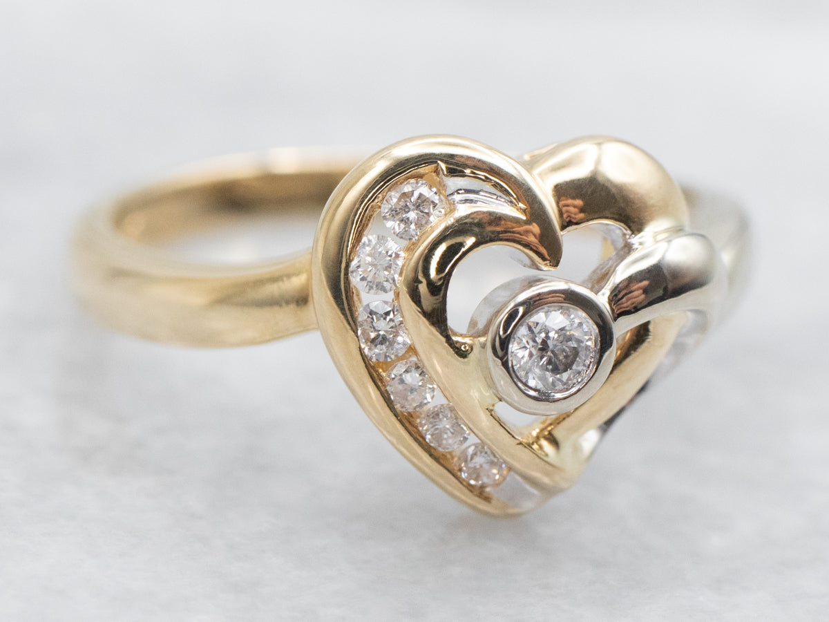 Modern Gold Diamond Heart Ring