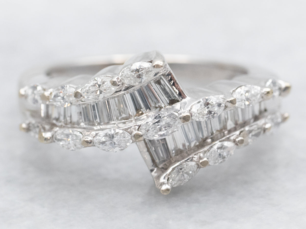 Modern Baguette and Brilliant Diamond Bypass Ring