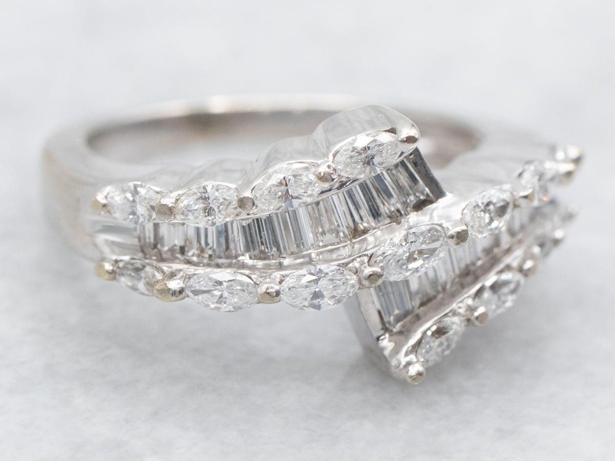 Modern Baguette and Brilliant Diamond Bypass Ring