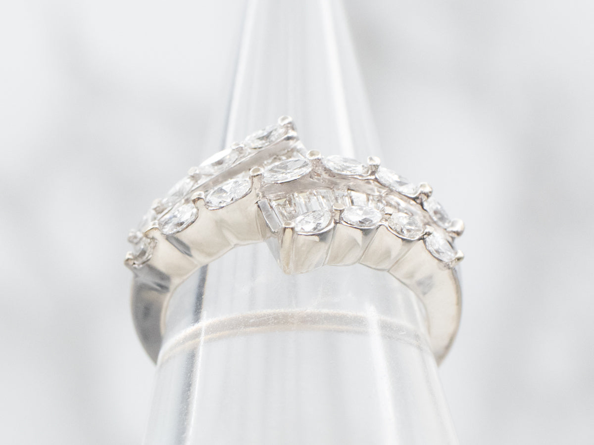 Modern Baguette and Brilliant Diamond Bypass Ring