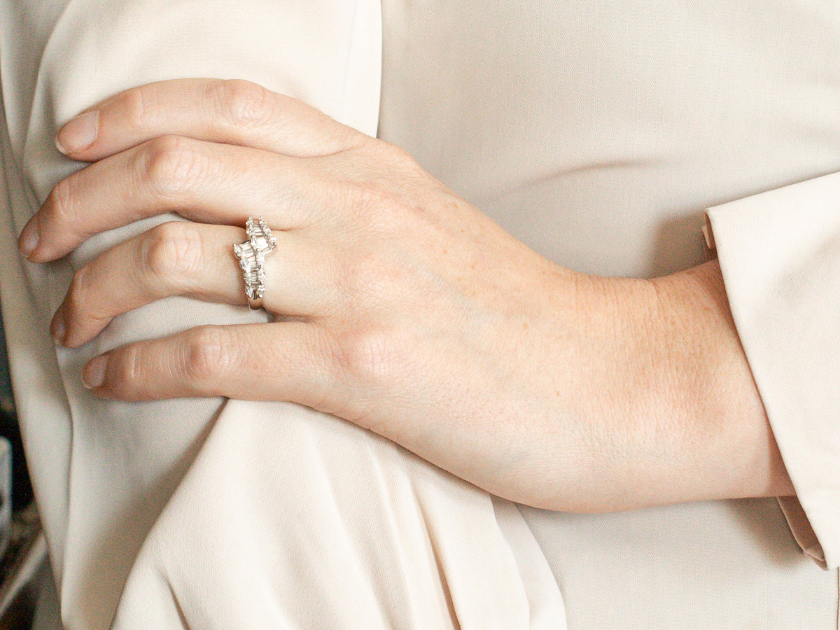 Modern Baguette and Brilliant Diamond Bypass Ring