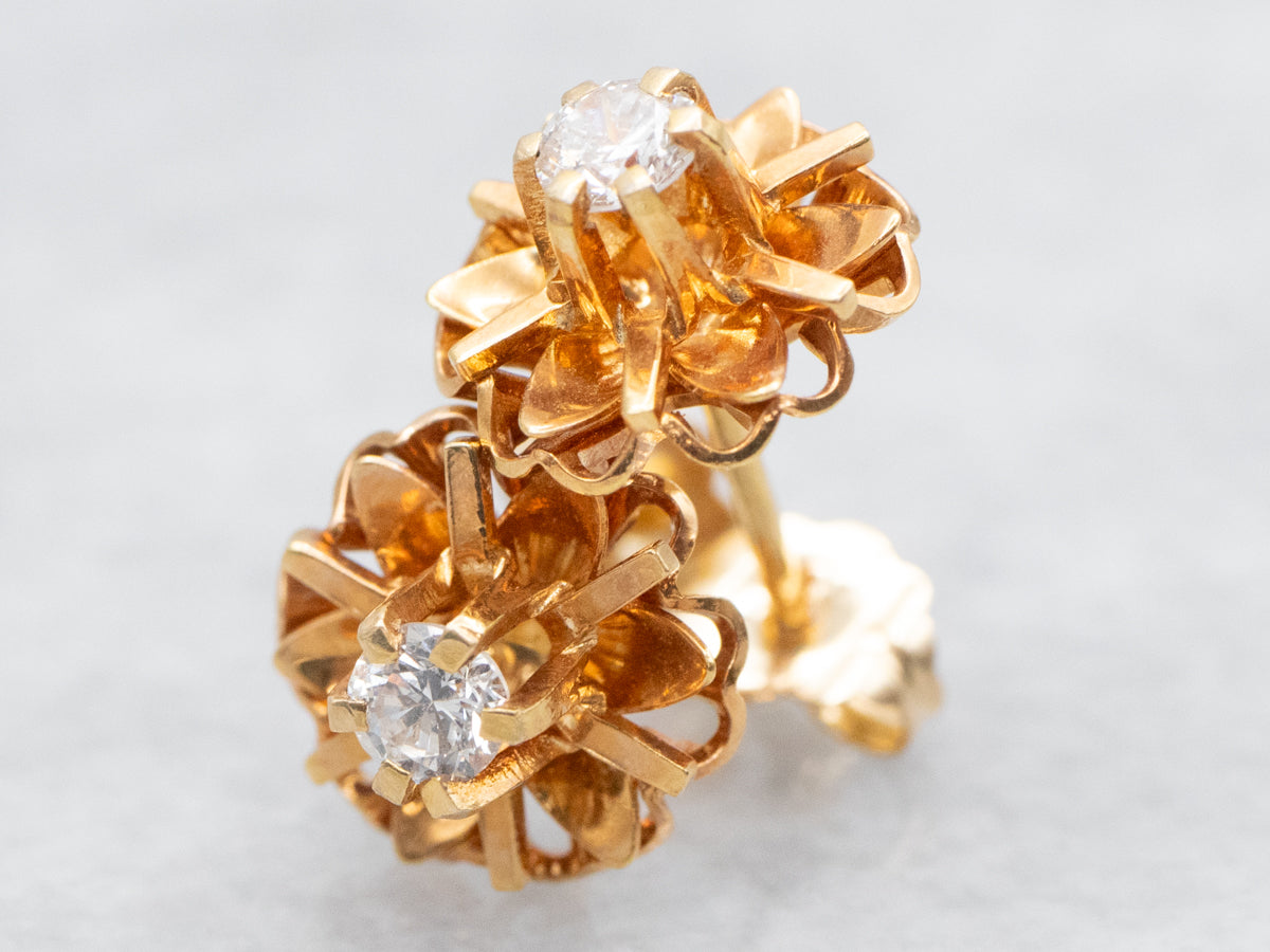 Gold Buttercup Diamond Stud Earrings