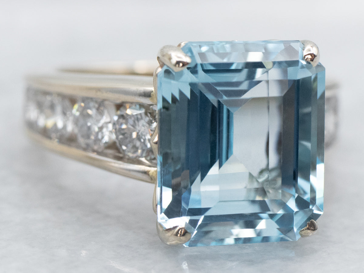 Blue Topaz and Channel Set Diamond Ring
