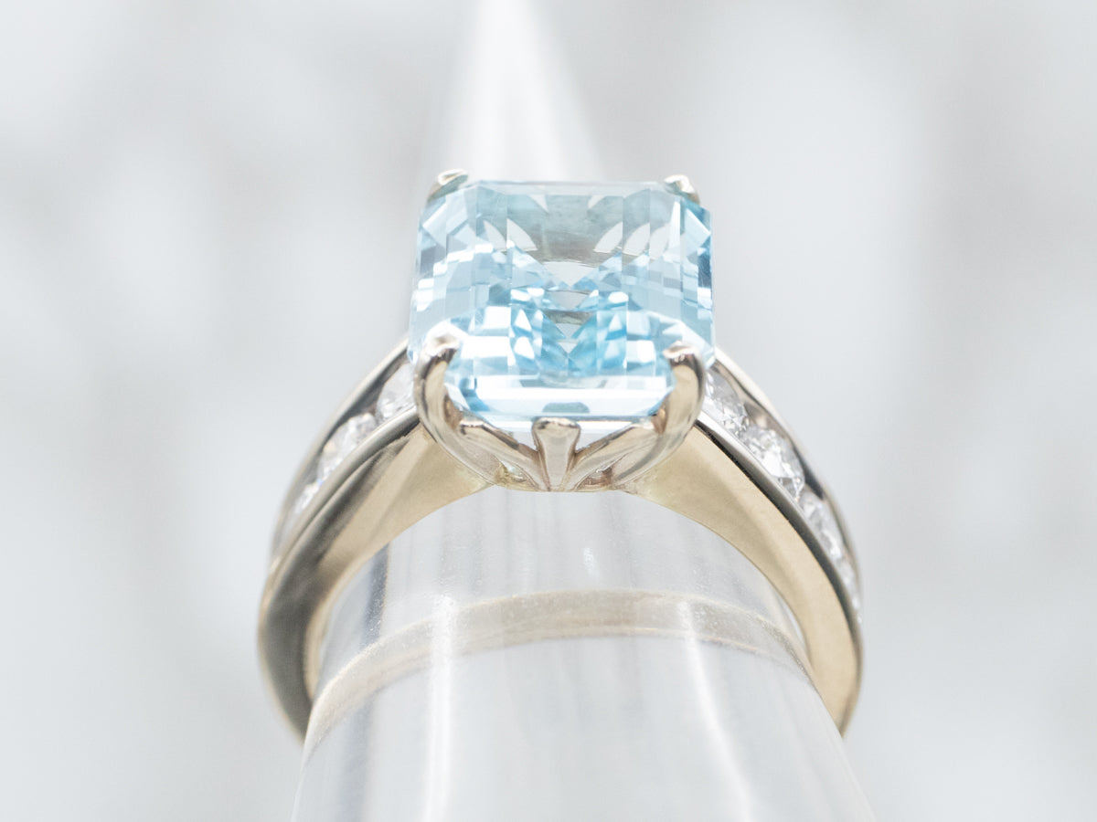 Blue Topaz and Channel Set Diamond Ring
