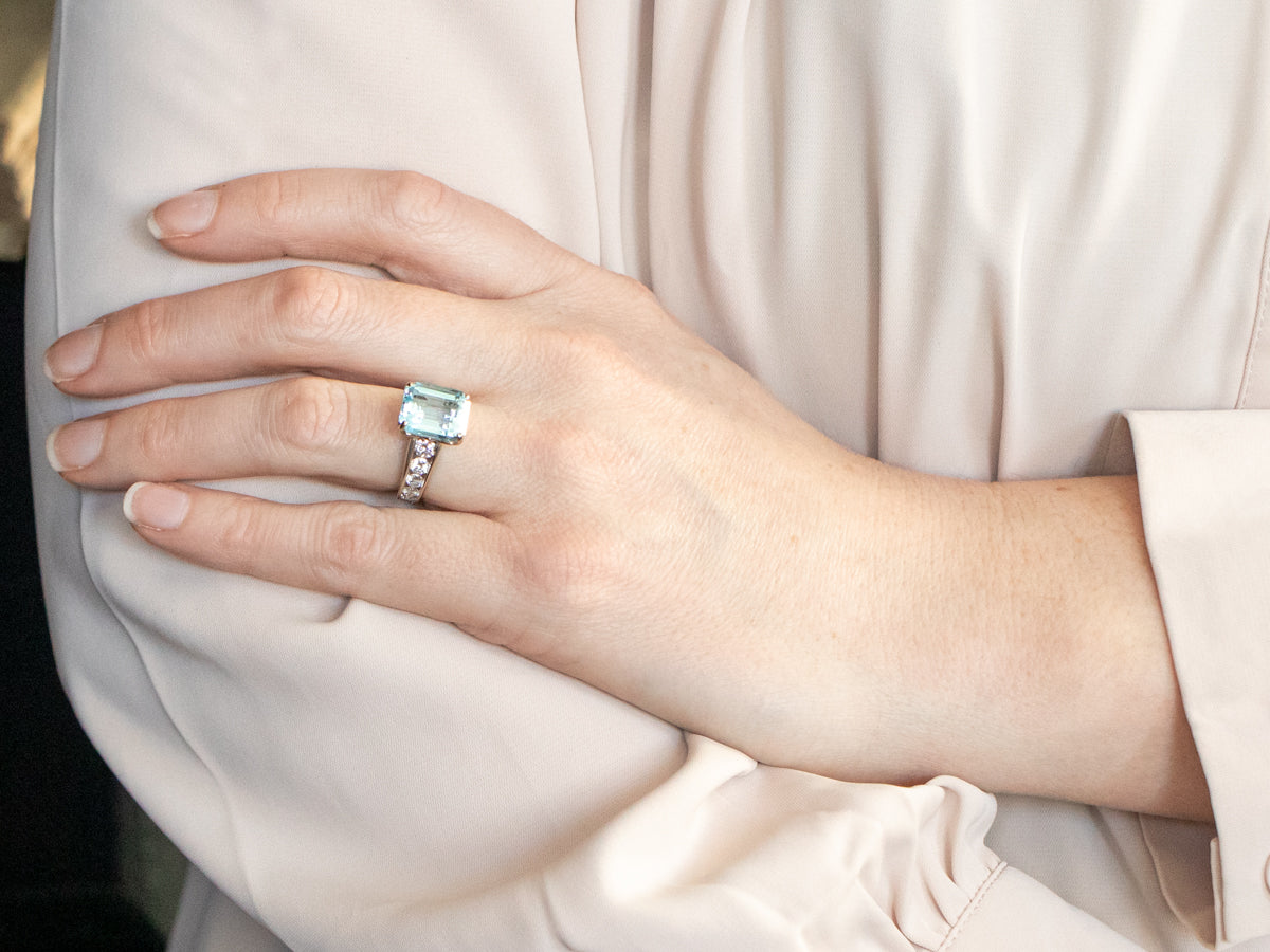 Blue Topaz and Channel Set Diamond Ring