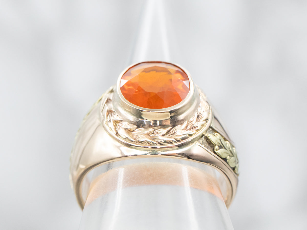 Fire Opal Solitaire Ring